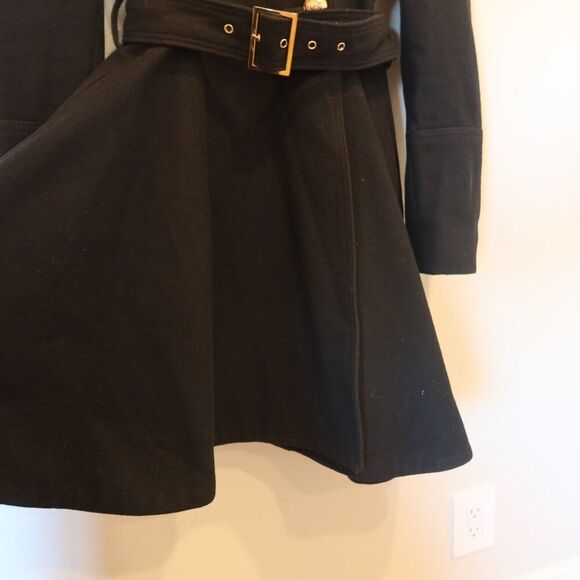 Miss Sixty Double Breasted Peacoat Wool Blend black Belt Trench gold S military - Picture 2 of 15